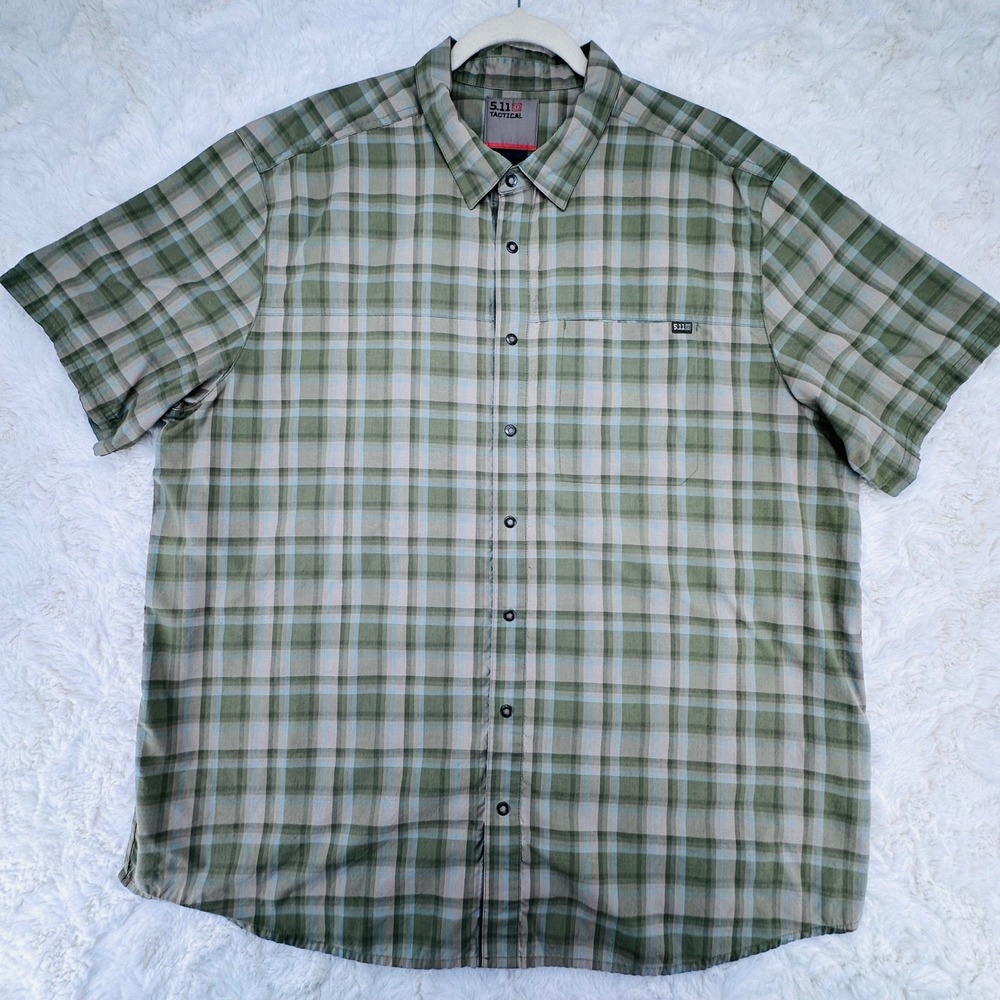 5.11 Tactical Mens XL‎ Green Plaid Short Sleeve Button Down Shirt 71204-607